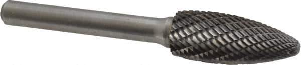 Atrax - 1/2" Cut Diam, 1/4" Shank Diam, Flame Head Double Cut Burr - Carbide, Radius End, 1-1/4" LOC, 3" OAL - Apex Tool & Supply