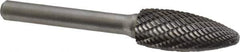 Atrax - 1/2" Cut Diam, 1/4" Shank Diam, Flame Head Double Cut Burr - Carbide, Radius End, 1-1/4" LOC, 3" OAL - Apex Tool & Supply
