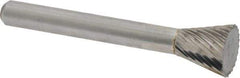 Atrax - 1/2" Cut Diam, 1/4" Shank Diam, Inverted Cone Head Single Cut Burr - Carbide, Flat End, 1/2" LOC, 2-1/4" OAL - Apex Tool & Supply