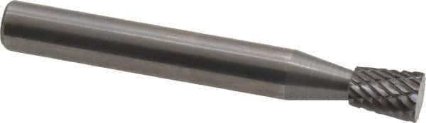 Atrax - 1/4" Cut Diam, 1/4" Shank Diam, Inverted Cone Head Double Cut Burr - Carbide, Flat End, 5/16" LOC, 2" OAL - Apex Tool & Supply