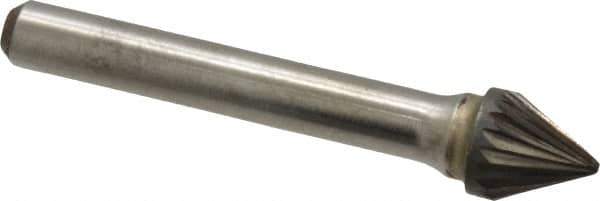 Atrax - 3/8" Cut Diam, 1/4" Shank Diam, Taper Head Single Cut Burr - Carbide, Radius End, 5/16" LOC, 2-1/16" OAL - Apex Tool & Supply