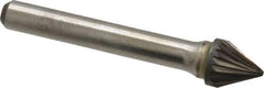 Atrax - 3/8" Cut Diam, 1/4" Shank Diam, Taper Head Single Cut Burr - Carbide, Radius End, 5/16" LOC, 2-1/16" OAL - Apex Tool & Supply