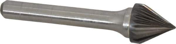 Atrax - 1/2" Cut Diam, 1/4" Shank Diam, Taper Head Single Cut Burr - Carbide, Radius End, 7/16" LOC, 2-3/16" OAL - Apex Tool & Supply