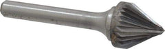 Atrax - 5/8" Cut Diam, 1/4" Shank Diam, Taper Head Single Cut Burr - Carbide, Radius End, 9/16" LOC, 2-5/16" OAL - Apex Tool & Supply
