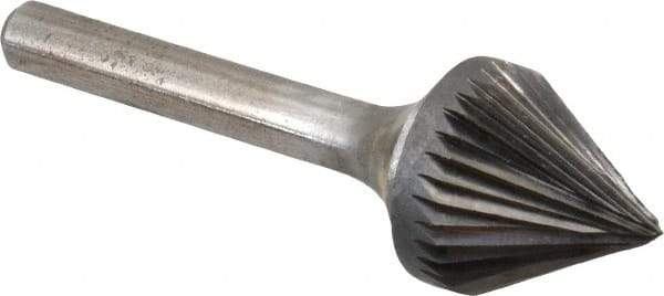 Atrax - 3/4" Cut Diam, 1/4" Shank Diam, Taper Head Single Cut Burr - Carbide, Radius End, 11/16" LOC, 2-7/16" OAL - Apex Tool & Supply