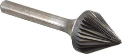 Atrax - 3/4" Cut Diam, 1/4" Shank Diam, Taper Head Single Cut Burr - Carbide, Radius End, 11/16" LOC, 2-7/16" OAL - Apex Tool & Supply