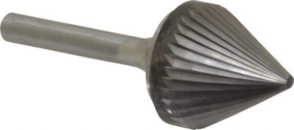 Atrax - 1" Cut Diam, 1/4" Shank Diam, Taper Head Single Cut Burr - Carbide, Radius End, 15/16" LOC, 2-9/16" OAL - Apex Tool & Supply