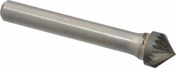 Atrax - 3/8" Cut Diam, 1/4" Shank Diam, Cone Head Single Cut Burr - Carbide, Point End, 3/16" LOC, 2-1/4" OAL - Apex Tool & Supply
