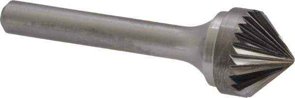 Atrax - 5/8" Cut Diam, 1/4" Shank Diam, Cone Head Single Cut Burr - Carbide, Point End, 5/16" LOC, 2-1/16" OAL - Apex Tool & Supply