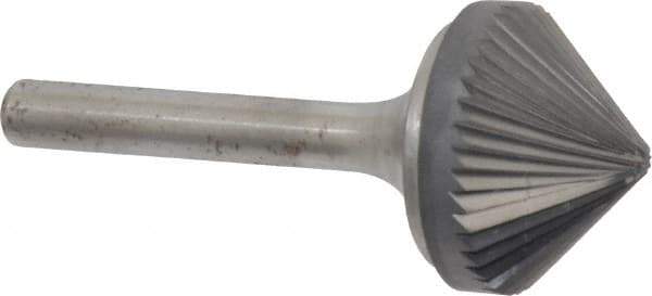 Atrax - 1" Cut Diam, 1/4" Shank Diam, Cone Head Single Cut Burr - Carbide, Point End, 1/2" LOC, 2-1/4" OAL - Apex Tool & Supply