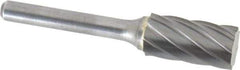 Atrax - 1/2" Cut Diam, 1/4" Shank Diam, Cylinder Head Fluted Cut Burr - Flat End, 1" LOC, 2-3/4" OAL - Apex Tool & Supply