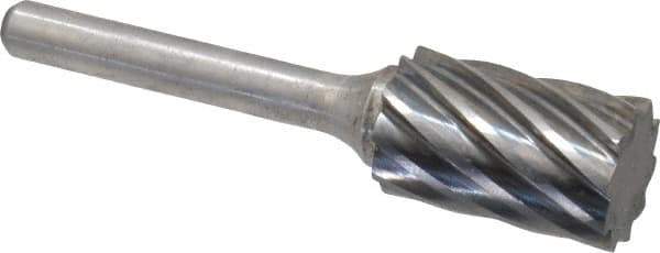 Atrax - 5/8" Cut Diam, 1/4" Shank Diam, Cylinder Head Fluted Cut Burr - Flat End, 1" LOC, 2-3/4" OAL - Apex Tool & Supply