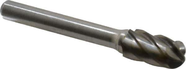 Atrax - 3/8" Cut Diam, 1/4" Shank Diam, Cylinder with Radius Head Fluted Cut Burr - Radius End, 3/4" LOC, 2-1/2" OAL - Apex Tool & Supply