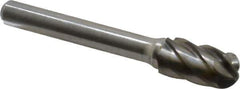 Atrax - 3/8" Cut Diam, 1/4" Shank Diam, Cylinder with Radius Head Fluted Cut Burr - Radius End, 3/4" LOC, 2-1/2" OAL - Apex Tool & Supply