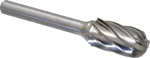 Atrax - 1/2" Cut Diam, 1/4" Shank Diam, Cylinder with Radius Head Fluted Cut Burr - Radius End, 1" LOC, 2-3/4" OAL - Apex Tool & Supply