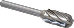 Atrax - 1/2" Cut Diam, 1/4" Shank Diam, Cylinder with Radius Head Fluted Cut Burr - Radius End, 1" LOC, 2-3/4" OAL - Apex Tool & Supply