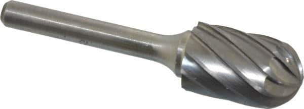 Atrax - 5/8" Cut Diam, 1/4" Shank Diam, Cylinder with Radius Head Fluted Cut Burr - Radius End, 1" LOC, 2-3/4" OAL - Apex Tool & Supply