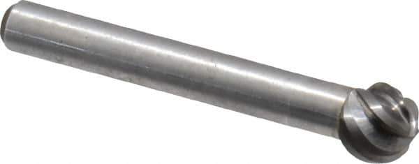 Atrax - 3/8" Cut Diam, 1/4" Shank Diam, Ball Head Fluted Cut Burr - Radius End, 1/4" LOC, 2-5/64" OAL - Apex Tool & Supply