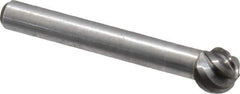 Atrax - 3/8" Cut Diam, 1/4" Shank Diam, Ball Head Fluted Cut Burr - Radius End, 1/4" LOC, 2-5/64" OAL - Apex Tool & Supply