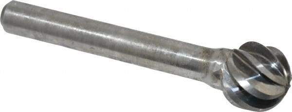 Atrax - 1/2" Cut Diam, 1/4" Shank Diam, Ball Head Fluted Cut Burr - Radius End, 1/4" LOC, 2-13/64" OAL - Apex Tool & Supply