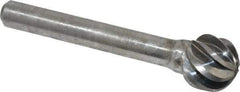 Atrax - 1/2" Cut Diam, 1/4" Shank Diam, Ball Head Fluted Cut Burr - Radius End, 1/4" LOC, 2-13/64" OAL - Apex Tool & Supply