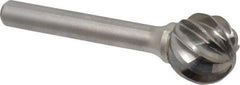 Atrax - 5/8" Cut Diam, 1/4" Shank Diam, Ball Head Fluted Cut Burr - Radius End, 1/4" LOC, 2-5/16" OAL - Apex Tool & Supply