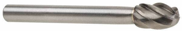 Atrax - 3/8" Cut Diam, 1/4" Shank Diam, Oval Head Fluted Cut Burr - Radius End, 5/8" LOC, 2-3/8" OAL - Apex Tool & Supply