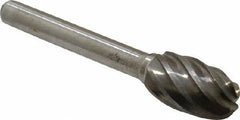 Atrax - 1/2" Cut Diam, 1/4" Shank Diam, Oval Head Fluted Cut Burr - Radius End, 7/8" LOC, 2-5/8" OAL - Apex Tool & Supply