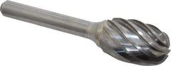 Atrax - 5/8" Cut Diam, 1/4" Shank Diam, Oval Head Fluted Cut Burr - Radius End, 1" LOC, 2-3/4" OAL - Apex Tool & Supply