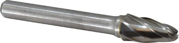 Atrax - 3/8" Cut Diam, 1/4" Shank Diam, Tree with Radius Head Fluted Cut Burr - Radius End, 3/4" LOC, 2-1/2" OAL - Apex Tool & Supply