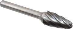Atrax - 1/2" Cut Diam, 1/4" Shank Diam, Tree with Radius Head Fluted Cut Burr - Radius End, 1" LOC, 2-3/4" OAL - Apex Tool & Supply