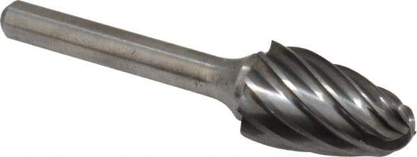Atrax - 5/8" Cut Diam, 1/4" Shank Diam, Tree with Radius Head Fluted Cut Burr - Radius End, 1" LOC, 2-3/4" OAL - Apex Tool & Supply