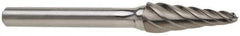 SGS Pro - 3/8" Cut Diam, 1/4" Shank Diam, Taper Head Single Cut Burr - Carbide, Radius End, 1-1/16" LOC, 2-15/16" OAL - Apex Tool & Supply
