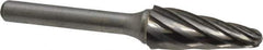 Atrax - 1/2" Cut Diam, 1/4" Shank Diam, Taper Head Fluted Cut Burr - Radius End, 1-1/8" LOC, 3" OAL - Apex Tool & Supply