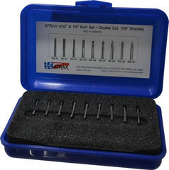 Atrax - 9 Piece, 1/8" Shank Burr Set - Tungsten Carbide, Multiple Head Shape - Apex Tool & Supply