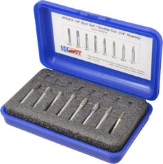 Atrax - 8 Piece, 1/4" Shank Burr Set - Tungsten Carbide, Multiple Head Shape - Apex Tool & Supply