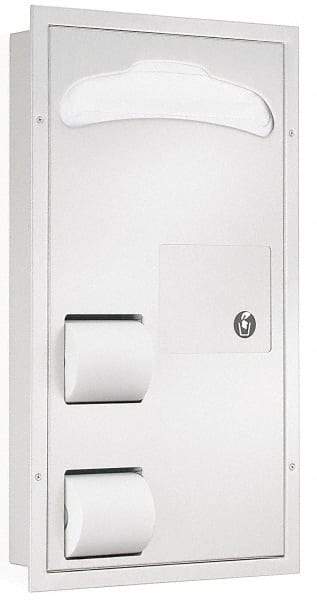 Bradley - Washroom Partition Stainless Steel Waste Receptacle/Toilet Seat Cover Dispenser - 17-1/8 Inch Long x 4-1/2 Inch Deep x 30-5/8 Inch High, Gray - Apex Tool & Supply