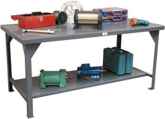 Strong Hold - 72 Wide x 36" Deep x 34" High, Steel Work Table - Flat Top, Fixed Legs, Dark Gray - Apex Tool & Supply