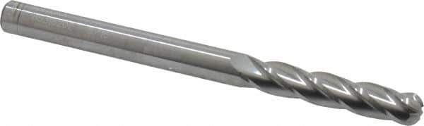 Atrax - 5/16" Diam, 1-5/8" LOC, 4 Flute Solid Carbide Ball End Mill - Uncoated, Single End, 4" OAL, 5/16" Shank Diam - Apex Tool & Supply