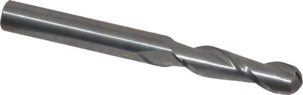 Atrax - 5/16" Diam, 1-1/8" LOC, 2 Flute Solid Carbide Ball End Mill - Uncoated, Single End, 3" OAL, 5/16" Shank Diam - Apex Tool & Supply