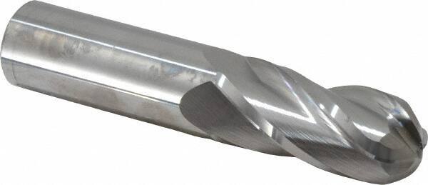 Atrax - 1" Diam, 2-1/4" LOC, 4 Flute Solid Carbide Ball End Mill - Uncoated, Single End, 5" OAL, 1" Shank Diam - Apex Tool & Supply