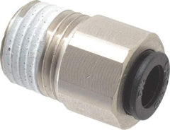 Legris - 1/4" Outside Diam, 1/4 NPT, Nickel Plated Brass Push-to-Connect Tube Self-Sealing Male Connector - 145 Max psi, Tube to Male NPT, Buna-N O-Ring - Apex Tool & Supply
