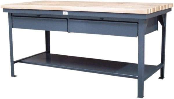 Strong Hold - 48 Wide x 30" Deep x 34" High, UHMW Work Table - Flat Top, Angle Legs, Dark Gray - Apex Tool & Supply
