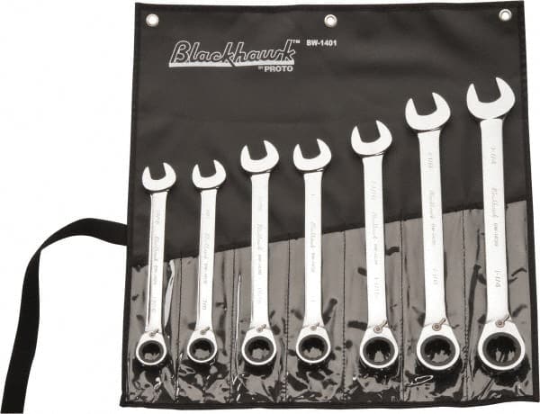 Blackhawk by Proto - 7 Pc, 13/16 - 1-1/4", Reversible Ratcheting Combination Wrench Set - Apex Tool & Supply