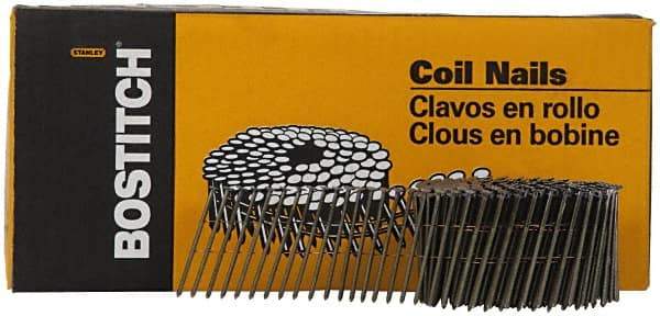 Stanley Bostitch - 0.099" Shank Diam 2-1/2" Long Framing Nails for Power Nailers - Steel, Galvanized Finish, Ring Shank, Coil Collation, Blunt Diamond Point - Apex Tool & Supply