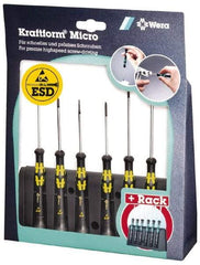 Wera - 6 Piece Phillips & Slotted Screwdriver Set - Blade Sizes: Width mm 1.2, 1.2, 1.8 & 2.5, Bit Sizes: Philips #0 to #1, Metric Length mm: 40, 60 & 80mm - Apex Tool & Supply