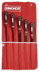 Simonds File - 5 Piece American Pattern File Set - 8" Long, Bastard Coarseness, Set Includes Half Round, Mill, Round, Square - Apex Tool & Supply