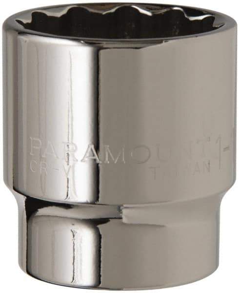 Paramount - 1-1/4", 1/2" Drive, Standard Hand Socket - 12 Points, 1-1/2" OAL, Steel, Chrome Finish - Apex Tool & Supply
