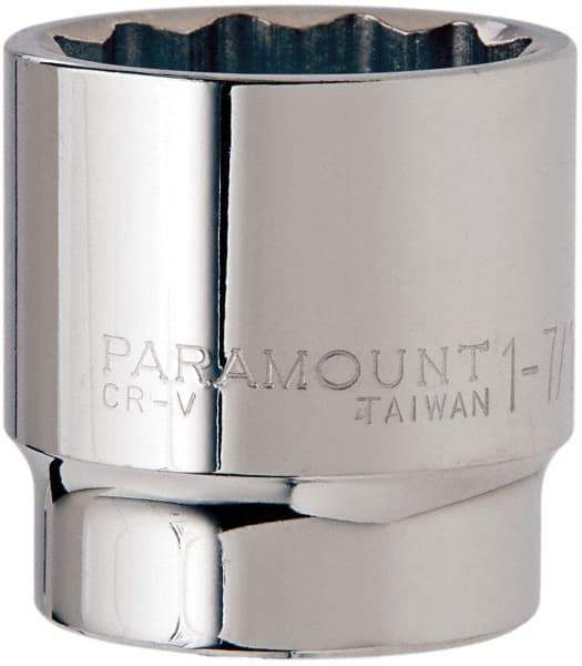 Paramount - 1-7/16", 1/2" Drive, Standard Hand Socket - 12 Points, 1-1/2" OAL, Steel, Chrome Finish - Apex Tool & Supply