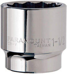Paramount - 1-1/2", 1/2" Drive, Standard Hand Socket - 12 Points, 1-1/2" OAL, Steel, Chrome Finish - Apex Tool & Supply